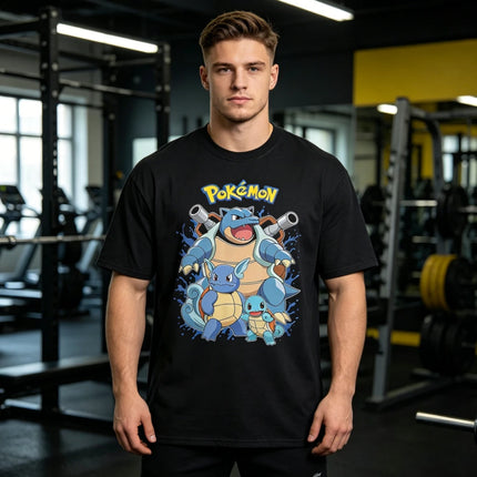 2026 Hot Sale Pokemon Blastoise Evolution T-shirt Squirtle Wartortle Blastoise Print Anime Tee Men Women Short Sleeve Summer Top