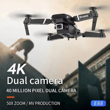 E88 Pro 4K New Upgraded Drone Dual-Camera HD Aerial Photography Dron with Screen Foldable Quadcopter RC Toy for Kids Boys Gifts