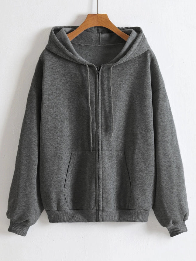 Solid Color Zipper Hoodies Womens Autumn Casual Sportswear Y2K Comfortable Long Sleeved All-Match Pocket Oversized Hoody