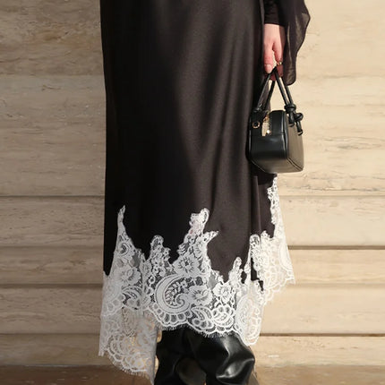Elegant Lace Patchwork Shawl Top Skirt Set Women Lace Up Full Sleeve Shirt Loose Long Skirt 2026 Spring Fashion Lady Outfit