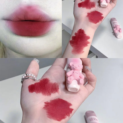 6 Color Girl's Velvet Matte Lipstick Blush Waterproof Long Lasting Cute Bear Lipgloss Non-Stick Cup Makeup Lip Tint Mud Cosmetic