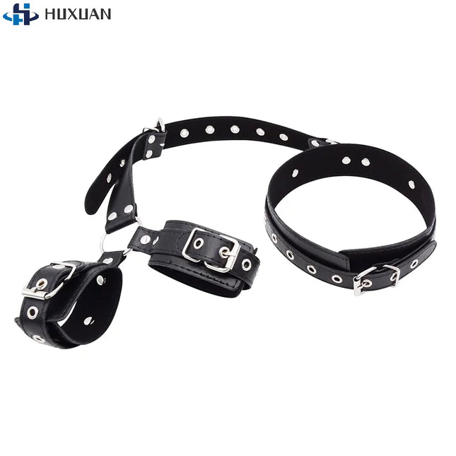 1PCS Neck To Wrist Restraints Kit Sexy Women Fetish Behind Back Handcuffs Collar Adjustable Bondage Set Couple Sex Game Tool