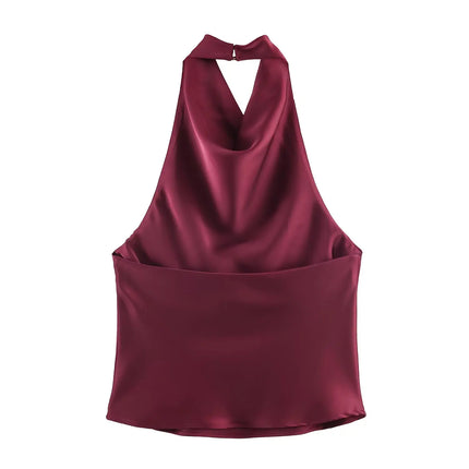 JNLEAOG Autumn New Women's Fashion Design Silk Satin Feel Hanging Neck Dress European Sleeveless Slim Fit Polyester Velvet