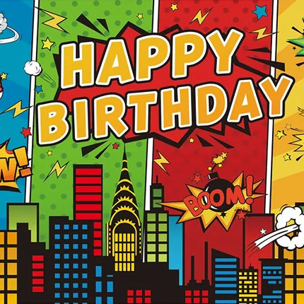 Superhero Baby Shower Birthday Backdrop City Building Super Hero Party Photography Background Photo Studio Custom Name Banner