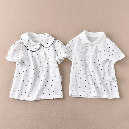 Versatile Japanese Export Student Base Layer Top Polo Shirt Sea Anchor Design T-Shirt For Men Women Children Summer