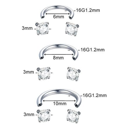 1PC Titanium Nose Horseshoe Ring Nose Septum Piercing Prong Set Round Zircon Ear Cartilage Tragus Daith Body Piercing Jewelry
