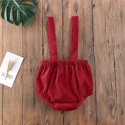 Baby Girls Boys Suspender Shorts Solid Color Adjustable Pants with Button Summer Strap Loose Shorts