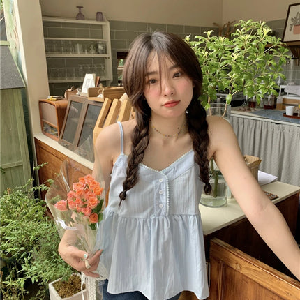 Pure Cotton Mini Strap Vest Women's Youthful Solid Color Versatile Sweet First Love Sle Casual Comfortable Top