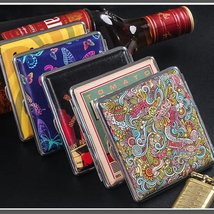 Creative Cigarettes Case Hold 20 Sticks Printed Leather Cigarette Case Smoking Box Sleeve Pocket Tobacco Pack Women Girls Gift