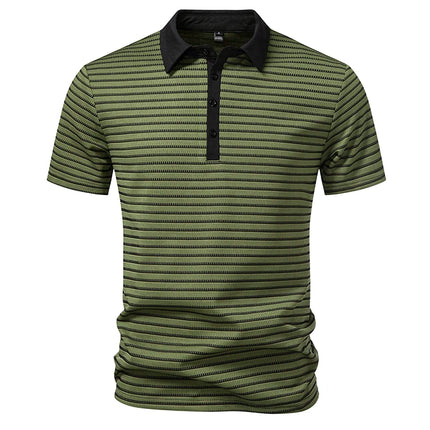 Striped Print Men's Polo Shirt: A Simple, Stylish, and Breathable Casual Top for Everyday Wear