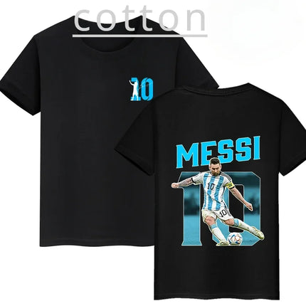 Summer Cotton Children's T-shirts Brand Sport Double-sided Messi Print Short-sleeve Casual Fashion Boys Girls Tee Top Kid Clothing