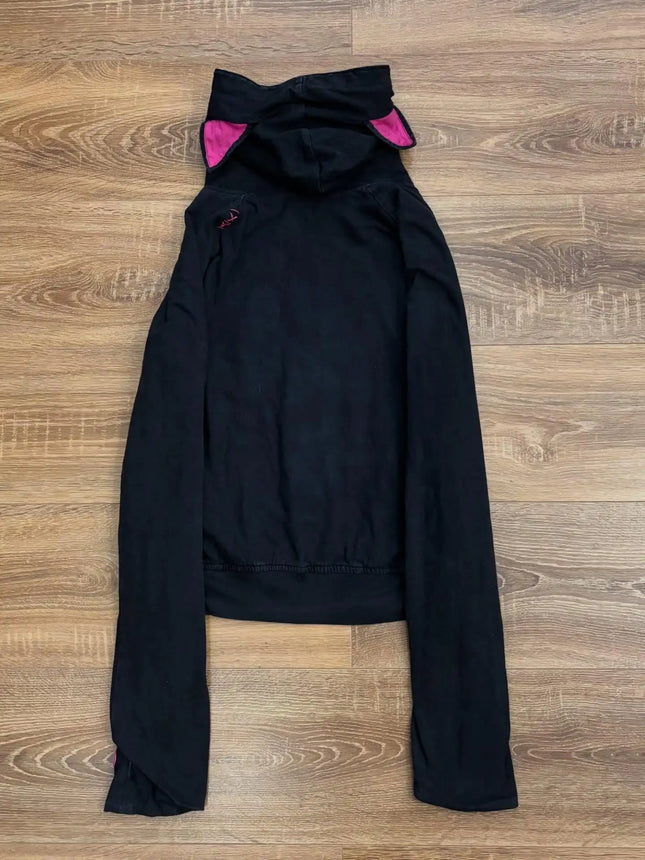 New Japanese Subculture Cat Ear Zipper Hoodie European and American Original Doll Print Cute Cool Double-sided Wearing Jacket