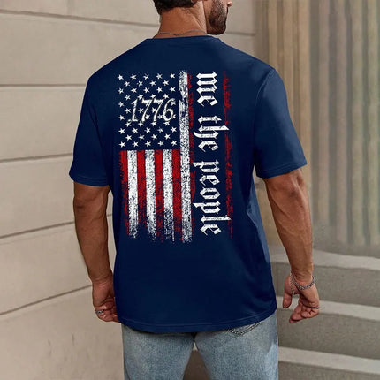 2024 New Men's Round Neck T Shirt Eagle Flag Printed T-Shirt Tops Summer Men's Sports Big Size Clothing Fitness Short Sleeve
