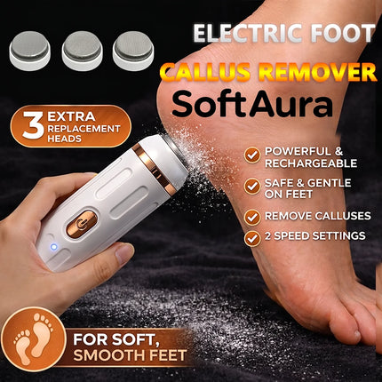 SoftAura Electric Foot Callus Remover Cordless Rechargeable 2 Gears Dry Skin Exfoliation Foot File for Home Pedicure Care