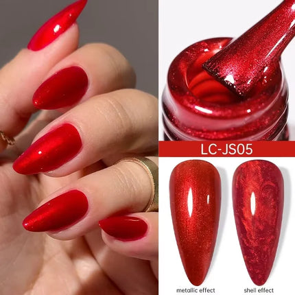 7ml Metallic Gel Nail Polish Red Chrome Effect Soak Off Varnish Semi-Permanent Nails Art Manicure Base Top Coat and Magnetic