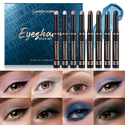 16 Vibrant Metallic Eyeshadow Sticks Waterproof Long Lasting Satin Finish Professional Makeup Pencil Set 8 Colors