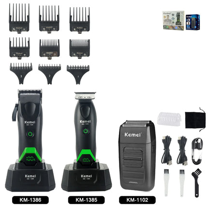 Kemei KM-1385 Professional Hair Clipper T-Blade 7500RPM 5W DC Motor with Dock LED Display 1400mAh Men's Hair Trimmer Machine