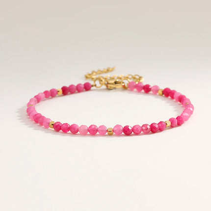 Muliti-color 3mm Faceted Nature Stone Beaded Bracelet For Women Shiny Stainless Steel Square Spacers Exquisite Party Gift