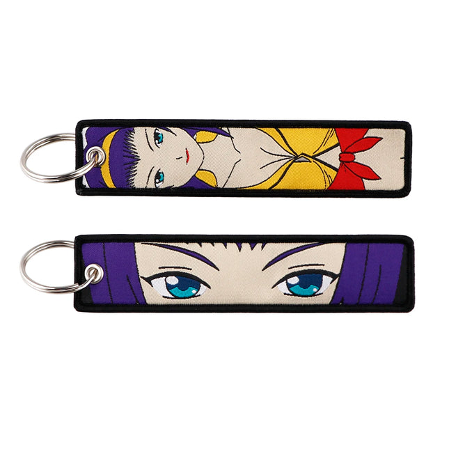 Japanese Anime Keychain for Motorcycles Cars Key Fobs Key Tag Embroidery Key Ring for Men Women Accessories