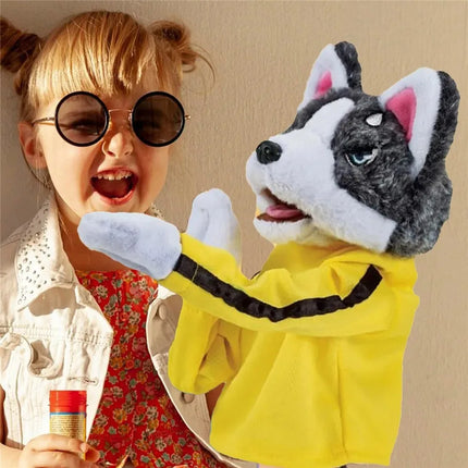 Kung Fu Animal Husky Gloves Dog Interactive Hand Boxing Puppet Finger Battle Sound Plush Doll Kid Toy Birthday Gift 1/2 PCS
