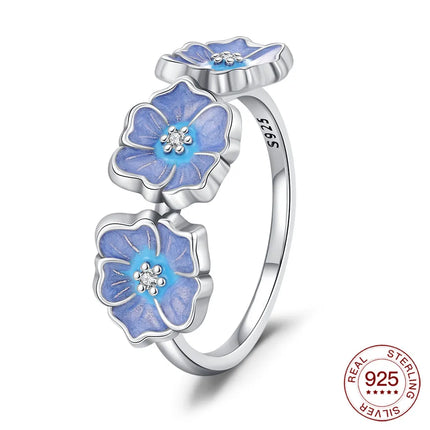 New Rings 925 Silver Ring Original Five-Petal Clover Blue Lotus Ring For Women Luxury Zircon Simple Finger Ring Jewelry Gifts