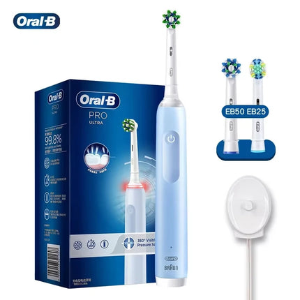 Oral B Pro 4 Ultra Electric Toothbrush 3D Acoustic Wave Intelligent Tooth Brush 2 Min Timer 30s Reminder 4 Modes 3 Brush Heads