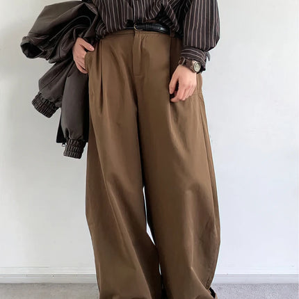 Vintage Brown Baggy Cargo Pants Men Koraen Harajuku Suit Pants Office Casual Trousers Male Wide leg Work New