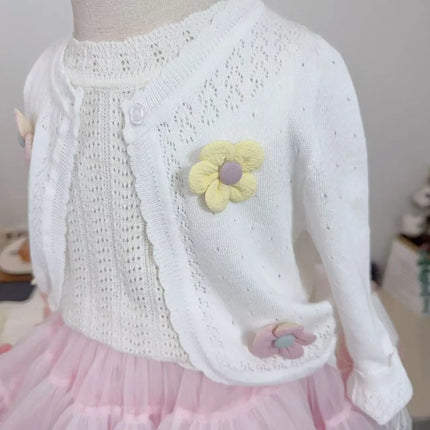 1-11yrs White Children Girls Cardigan Sweater Embroidery 100% Cotton Girls Jaket Coat 2 3 4 6 8 Years Old Kids Clothes RKC185005