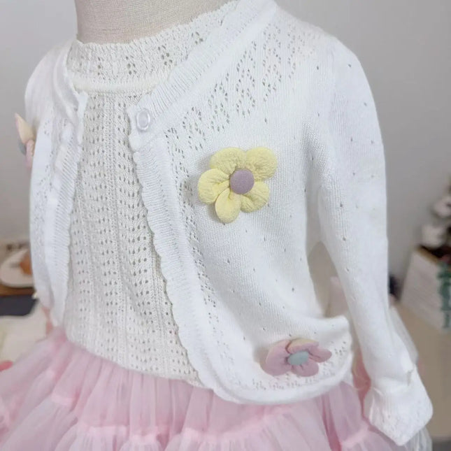 1-11yrs White Children Girls Cardigan Sweater Embroidery 100% Cotton Girls Jaket Coat 2 3 4 6 8 Years Old Kids Clothes RKC185005