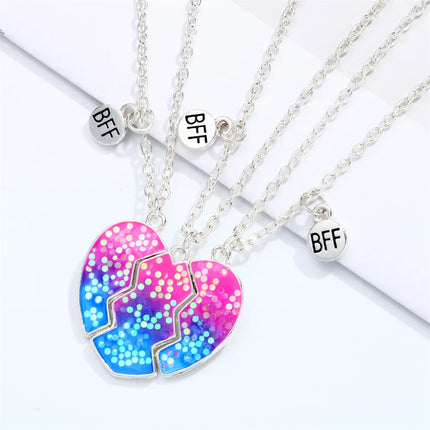 Hot Couple Pink Blue Heart Broken Best Friends Necklace Pendant Chain BFF Friendship Cute Jewelry Gifts For Kids 2PCS/Set
