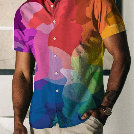 2023 Summer Vintage Men's Hawaiian Shirt Short Sleeve Stripe Printed Shirts For Men Single Button Beach Tee Shirt Men Clothing