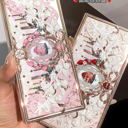 Flower Knows Strawberry Cupid Collection Matte Glitter Shimmer Eyeshadow Face Palette Highlight Blush Makeup Palette