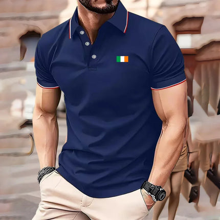 Parisian print short-sleeved polo shirt for men's casual style, multi-functional lapel shirt, summer street men's casual breatha