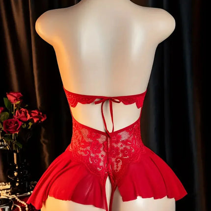 1pc Desire Babydoll Dresses Erotic Costumes Low Neck Backless Open Crotch Women Lingerie Hot Bodysuit Xxx Nightdress For Outdoor