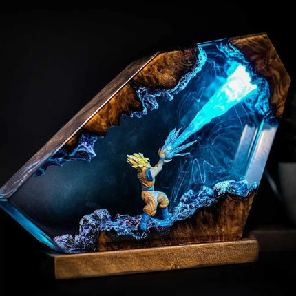 Goku Kamehameha Epoxy Resin LED Night Light, Dragon Ball Z Action Scene Art Statue, Anime Collectible Desk Lamp & Decor Figure