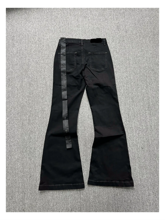 High Street RO Style Denim Pants Men's 24SS Basic Elastic Black Ribbon Loose Flared Streetwear Casual Jeans Pants Men Clothing