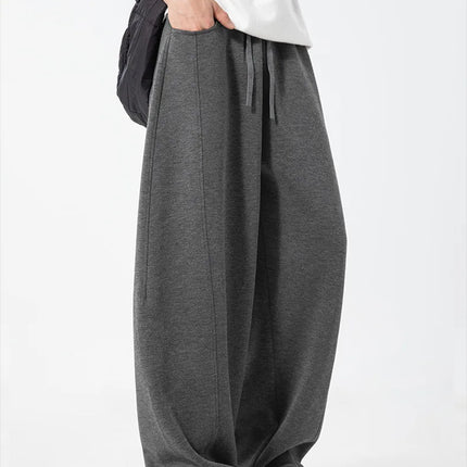 Split-seam Textured Casual Pants for Men Oversized Curved-leg Trousers Draping Relaxed Fit American-Style Athletic Sweatpants