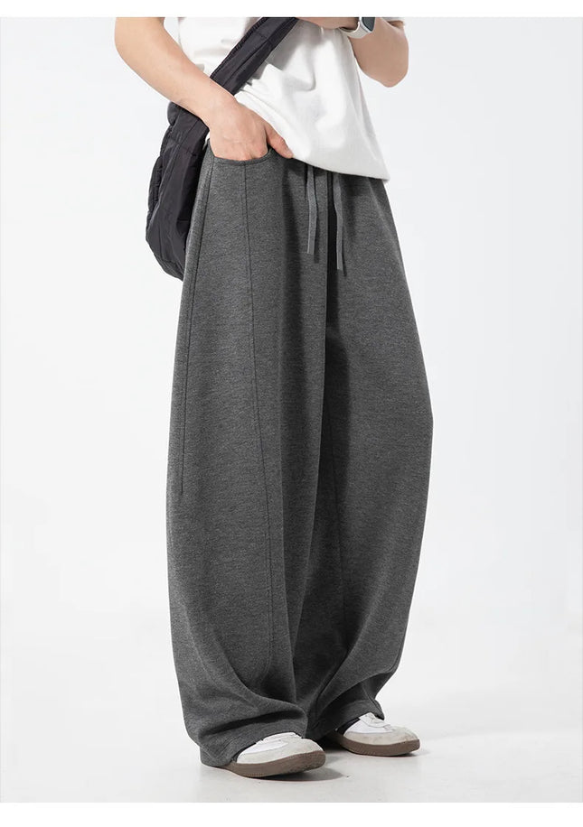 Split-seam Textured Casual Pants for Men Oversized Curved-leg Trousers Draping Relaxed Fit American-Style Athletic Sweatpants