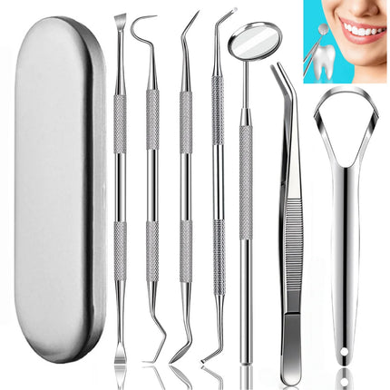 Dental Tools,Stainless Steel Teeth Cleaning Kit,Dental Pick Probe Tongue Scraper Tooth Scraper Plaque Tartar Cleaner Hygiene Kit