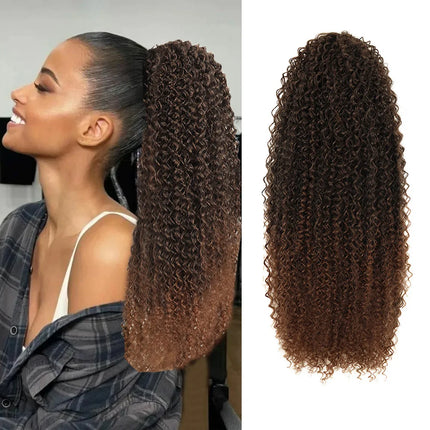 Synthetic Ponytail 24inch Kinky Curly Ponytail Drawstring Chip-In Hair Extension Organic Overhead Ponytail For Women