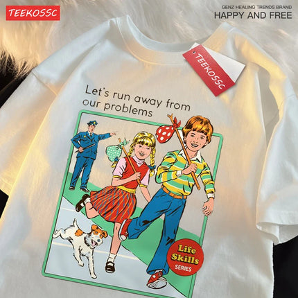 Let'S Run Away From Our Problems T Shirt Men Women Cotton O-Neck Casual Loose Fashion Short Sleeve O-Neck Oversized T Shirt