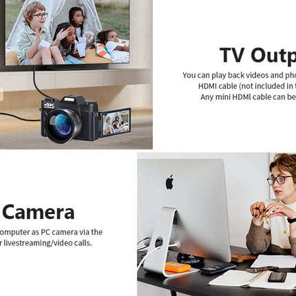 4K Digital Camera for Photography 16X Digital Zoom Vlogging Camera for YouTube 64MP WiFi Auto Focus Video Camera 3" Flip Screen