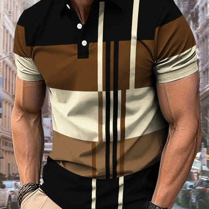 The 2025 summer new men's POLO shirt features a casual fashionable comfortable and breathable 3D striped pattern print