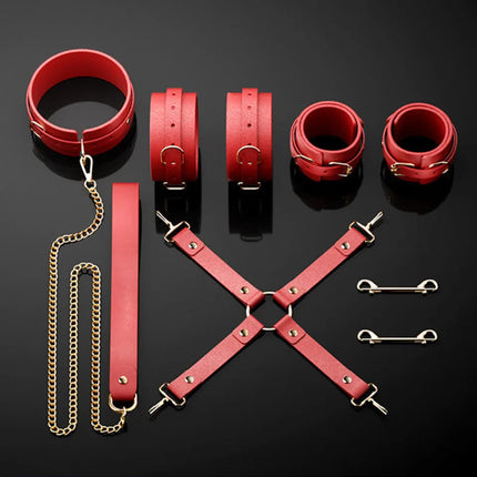 BDSM Genuine Leather Bondage Toy Set Handcuffs Ankle Cuffs Whips Collars Mouth Gag SP Sex Toy Punishment Flirt For Women SM Set