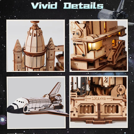 Robotime Space Shuttle 3D Wooden Puzzle Moving Rocket Launch Tower with Lights Mechanical Building STEM Project for Adult Teen