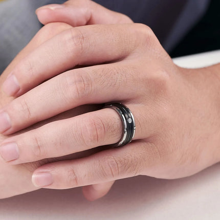 Fashion Couple Rings Women's White Rhinestones Zircon Ring Sets Men's Stainless Steel Zircon Stones Rings Wedding Band Jewelry