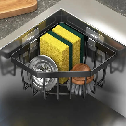 Triangle Sink Draining Rack Set (One Draining Basket + Two Hooks) Is a Space-Saving Storage Solution for Kitchen,Easy to Clean