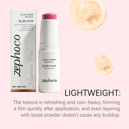 Portable Cream Blush Stick Soft Mist Finish Hydrating Long-Wear Blendable Smooth Lightweight On-the-Go Cheek Blush