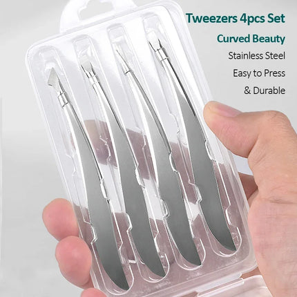 4 pcs/set New Arrival Professional Stainless Steel Tweezer Eyebrow Face Nose Hair Clip Remover Tool Clip