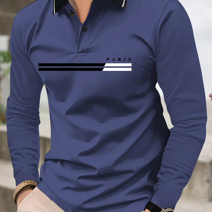 The new men's long-sleeved POLO shirt for Spring and Autumn 2025 featuring street fashion and comfort with 3D letter printing